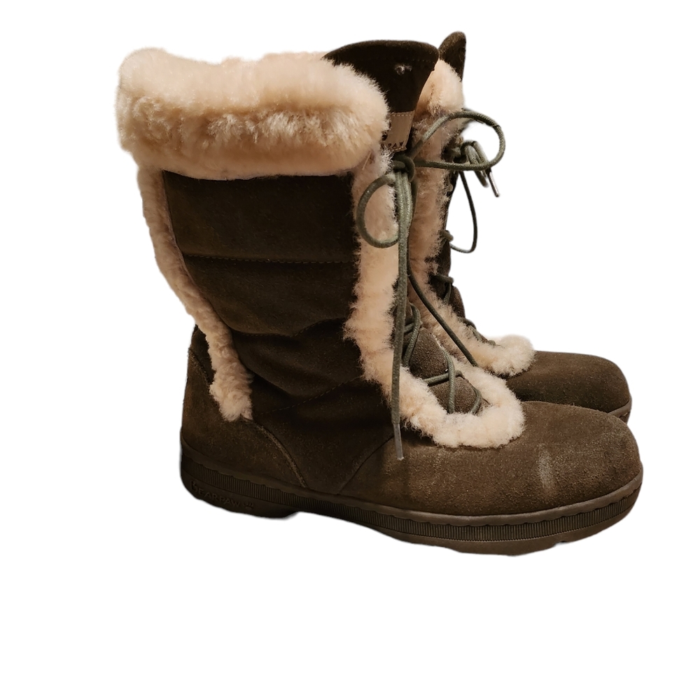 Bearpaw Women's Army Green Lace Up Fur Boots Size 9 - Picture 1 of 9